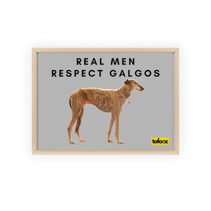 Real Men Respect Galgos Brindle Poster with Wooden Frame, Horizontal - Various Sizes