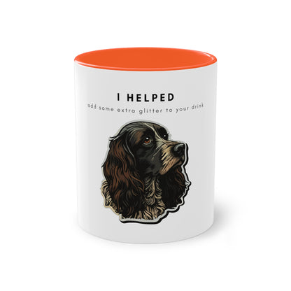 I Helped Add Glitter Spaniel Sticker Two-Tone Coffee Mug, 325ml - White