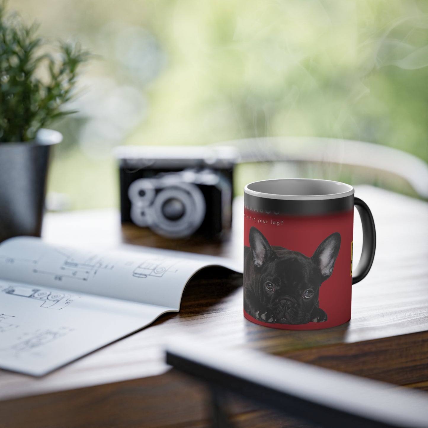 Peekaboo Sit In Your Lap Black French Bulldog Puppy Magic Mug, 325ml - Red