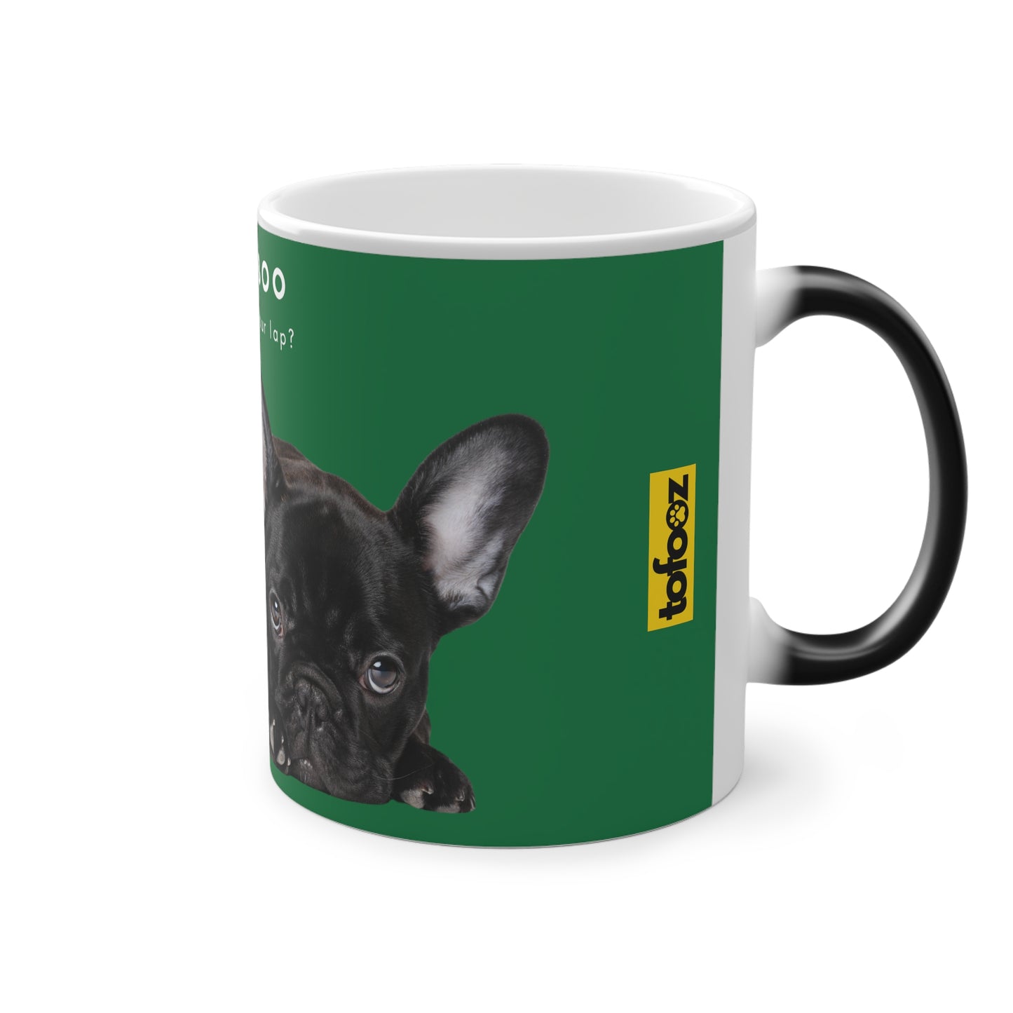 Peekaboo Sit In Your Lap Black French Bulldog Puppy Magic Mug, 325ml - Green