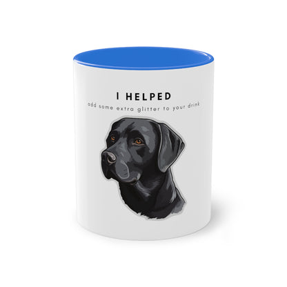 I Helped Add Glitter Black Labrador Sticker Two-Tone Coffee Mug, 325ml - White