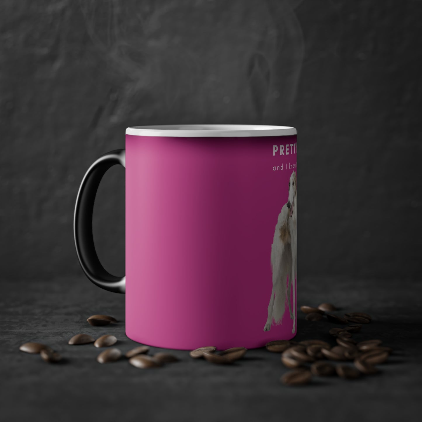 Pretty And I Know It Borzoi Magic Mug, 325ml - Pink