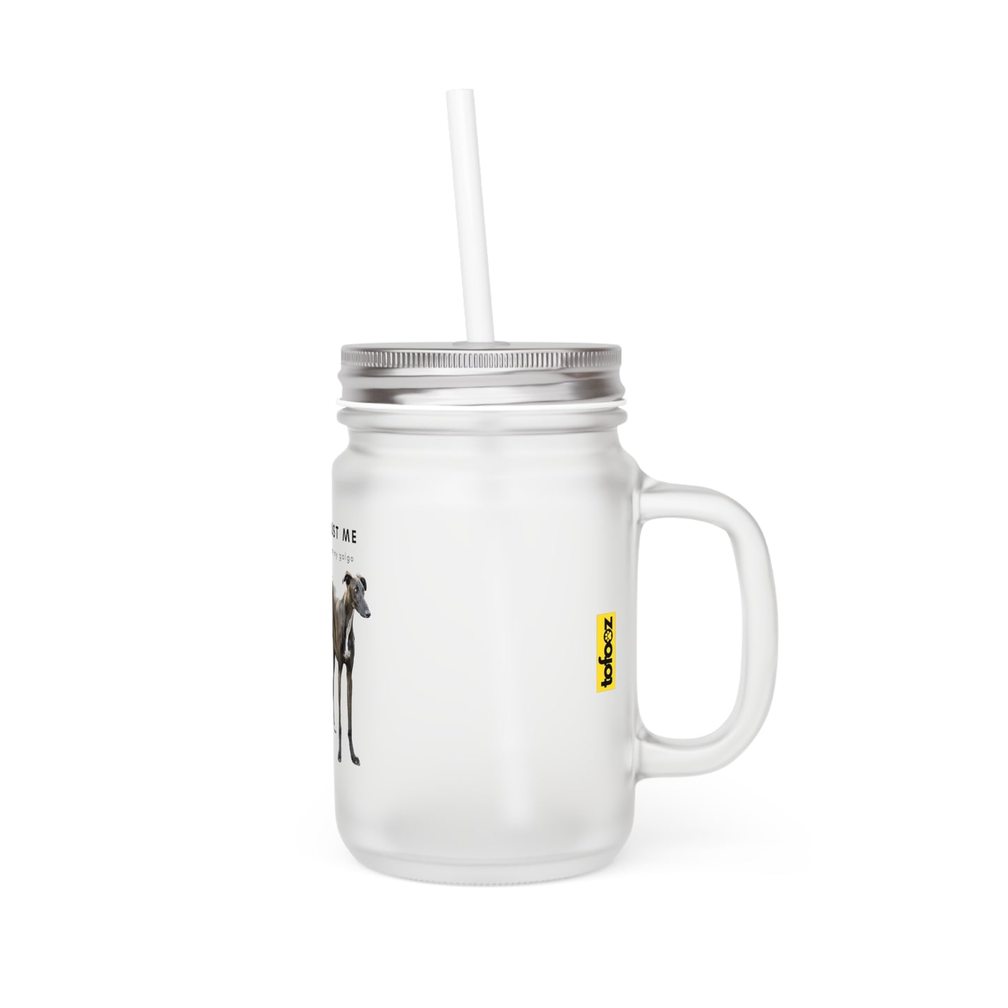 Just Me And My Galgo Brown White Chest - Mason Jar With Straw And Lid, 355ml