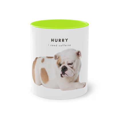 Hurry I Need Caffeine English Bulldog Two-Tone Coffee Mug, 325ml - White