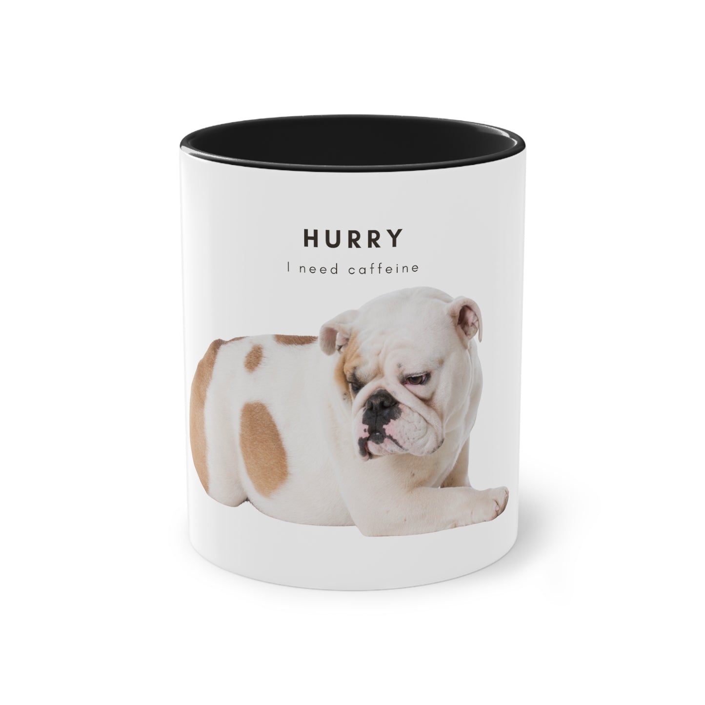 Hurry I Need Caffeine English Bulldog Two-Tone Coffee Mug, 325ml - White