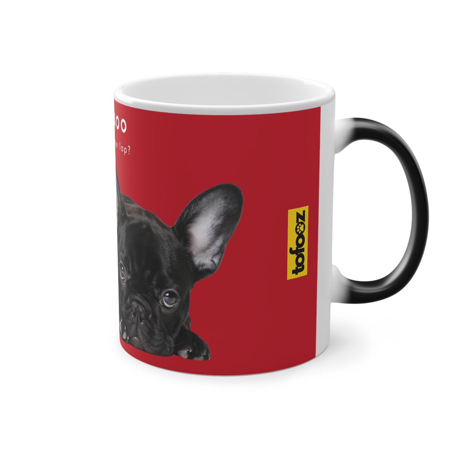 Peekaboo Sit In Your Lap Black French Bulldog Puppy Magic Mug, 325ml - Red