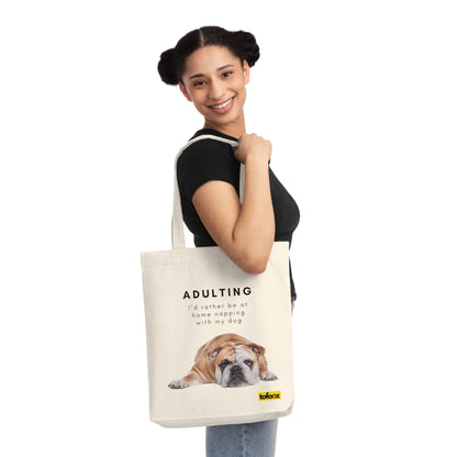 Adulting Rather Be Napping English Bulldog Woven Tote Bag