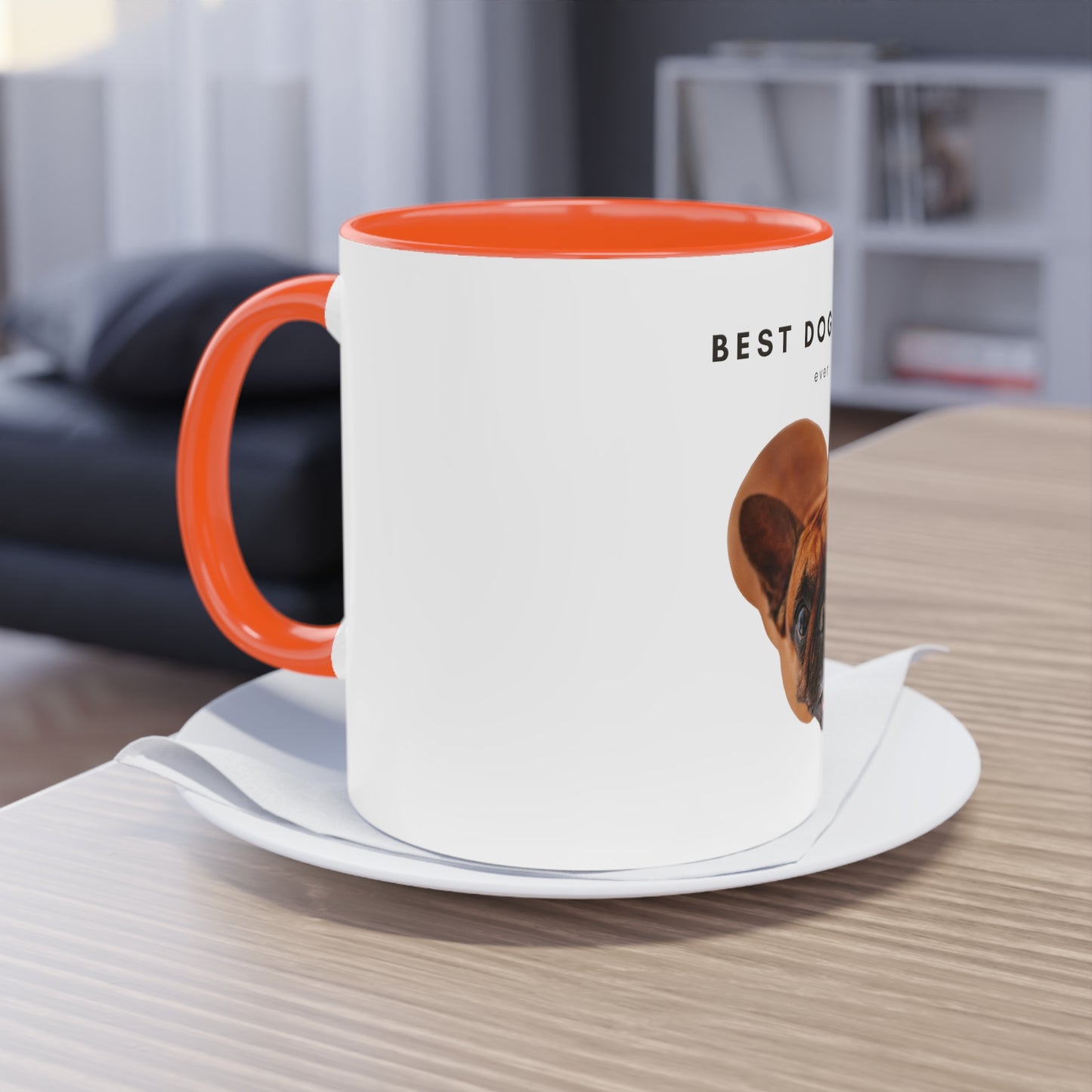 Best Dog Mom Ever Brown French Bulldog Two-Tone Coffee Mug, 325ml - White