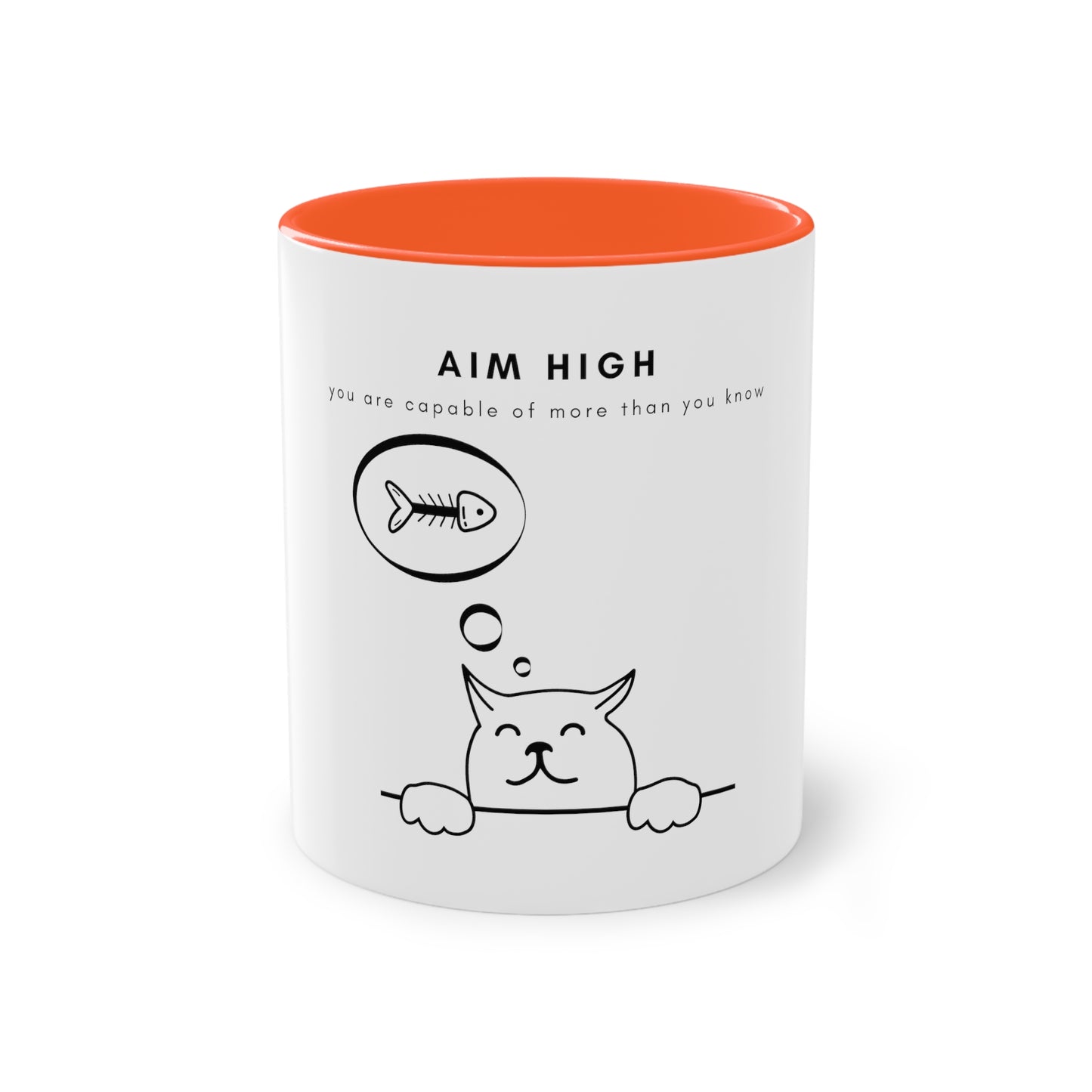 Aim High Cat Two-Tone Coffee Mug, 325ml - White