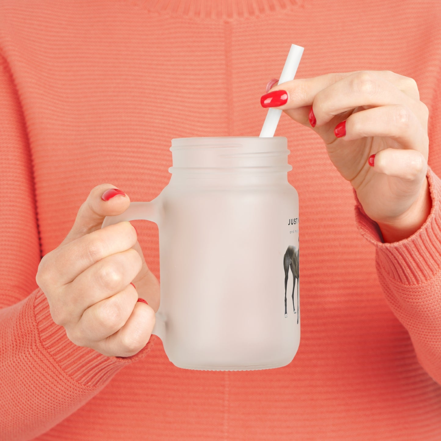 Just Me And My Galgo Brown White Chest - Mason Jar With Straw And Lid, 355ml