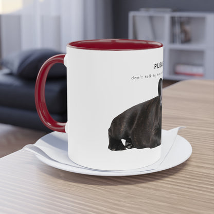 Please Don't Talk Coffee Black French Bulldog Puppy Two-Tone Coffee Mug, 325ml - White