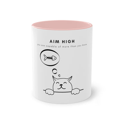 Aim High Cat Two-Tone Coffee Mug, 325ml - White