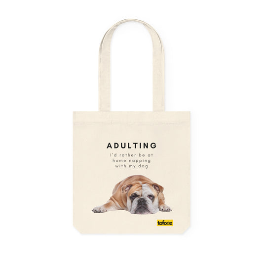 Adulting Rather Be Napping English Bulldog Woven Tote Bag