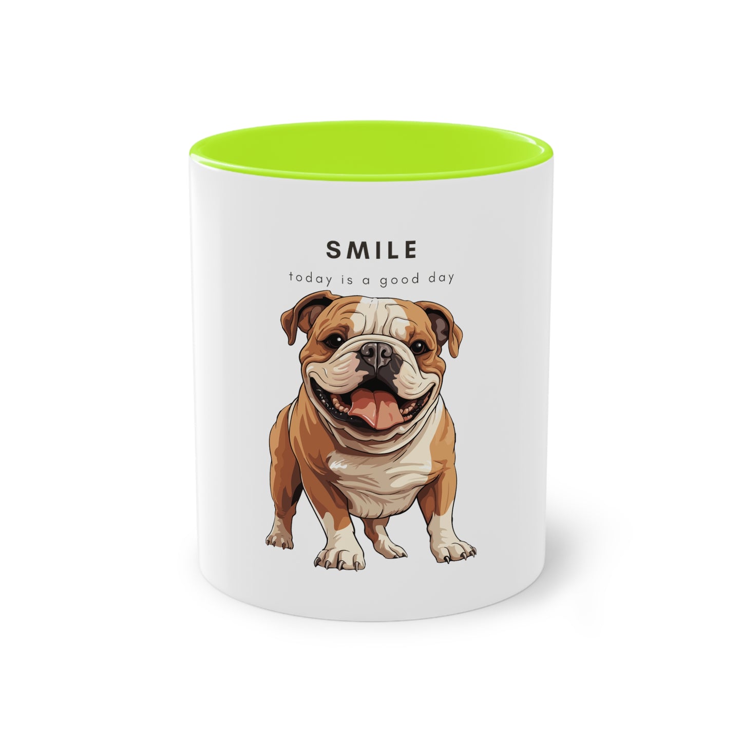 Smile Good Day English Bulldog Two-Tone Coffee Mug, 325ml - White