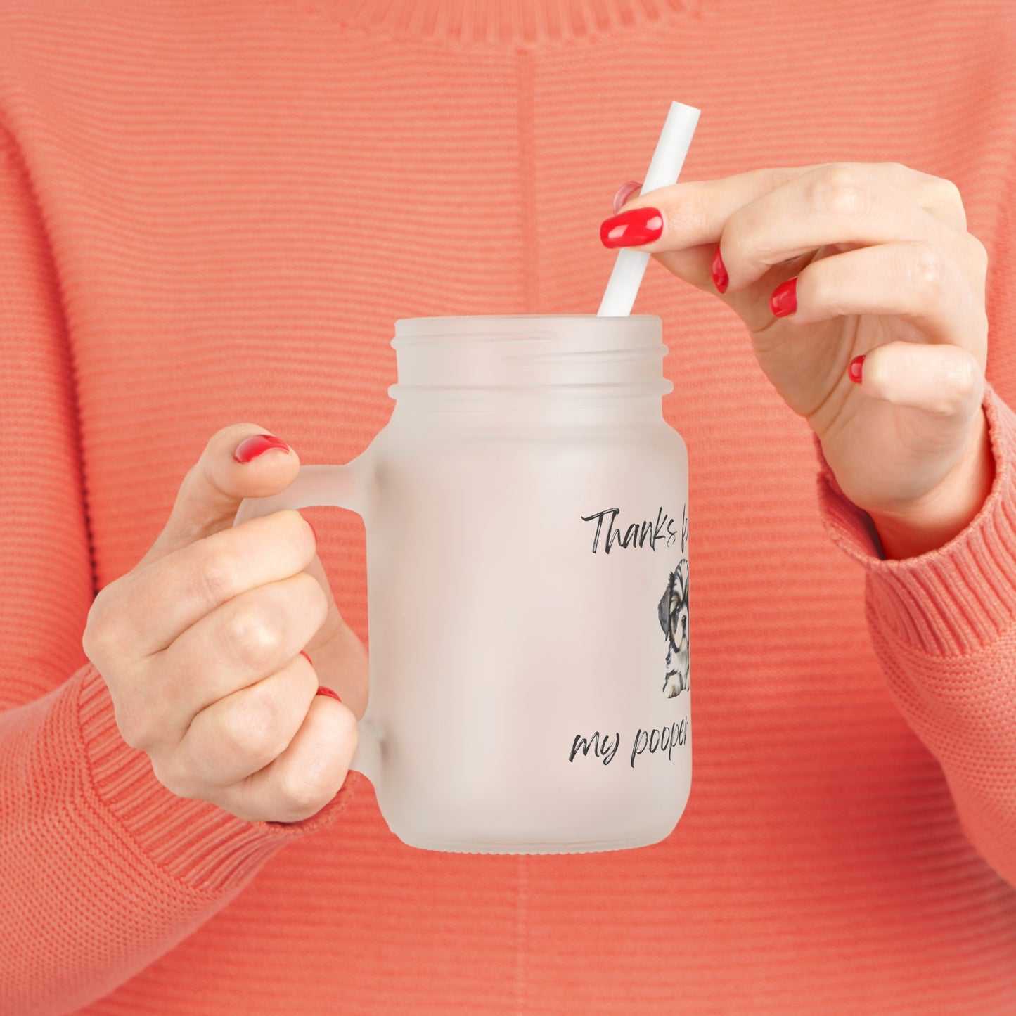 Thanks For Being My Pooper Scooper Shih Tzu - Mason Jar With Straw And Lid, 355ml