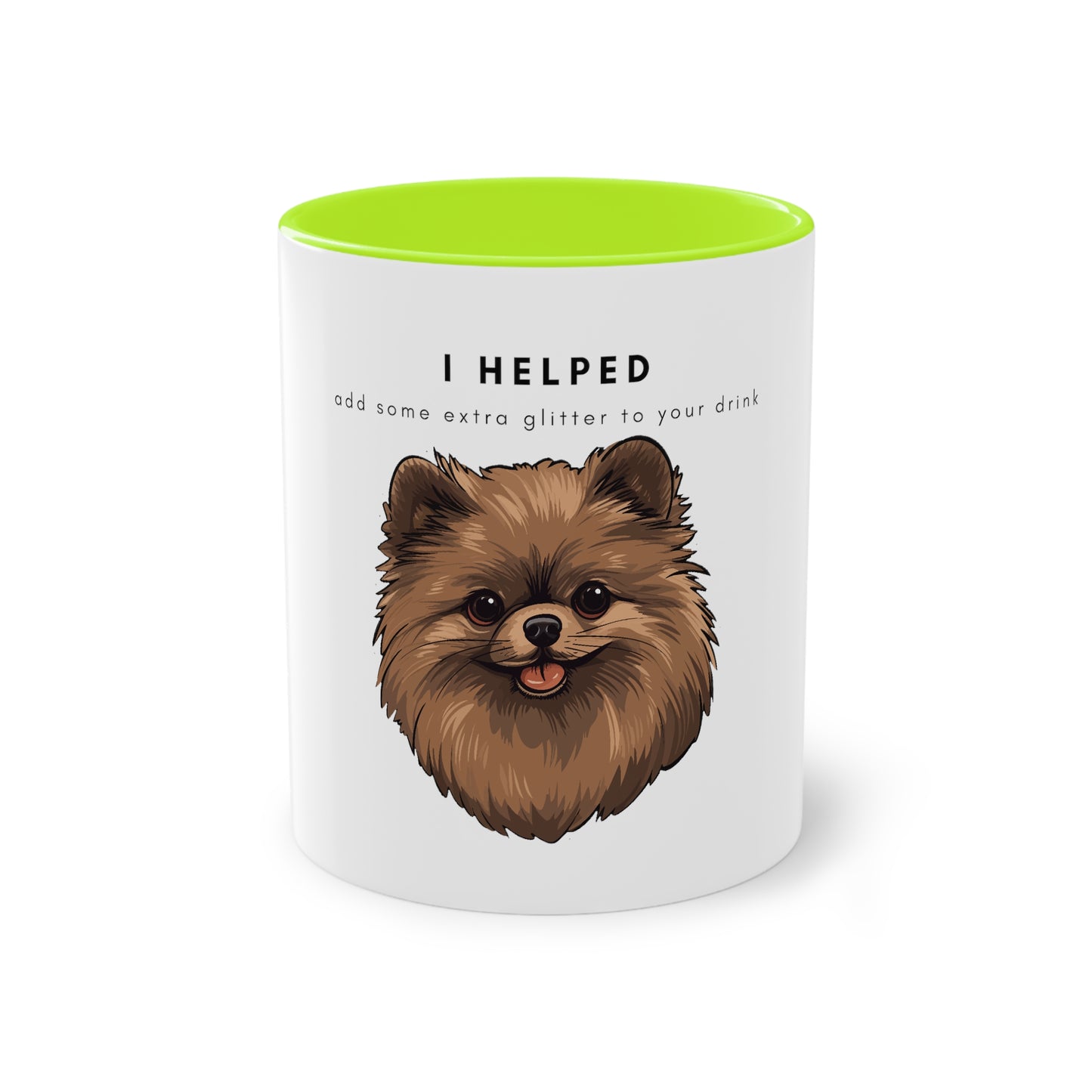 I Helped Add Glitter Brown Pomeranian Two-Tone Coffee Mug, 325ml - White