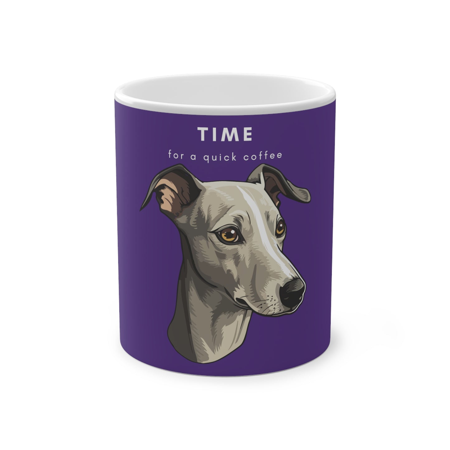 Time For A Quick Coffee Italian Greyhound Magic Mug, 325ml - Purple