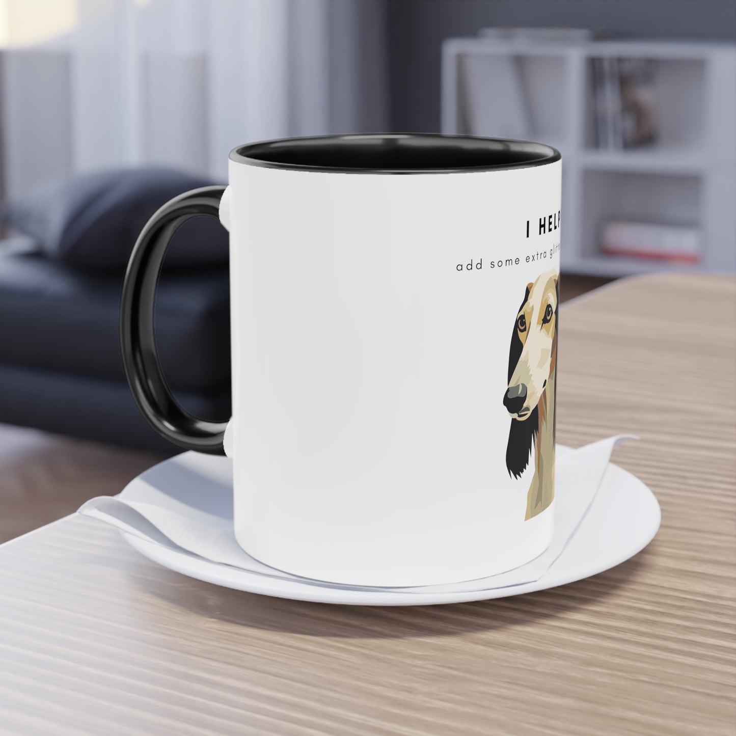 I Helped Add Glitter Saluki Graphic Two-Tone Coffee Mug, 325ml - White