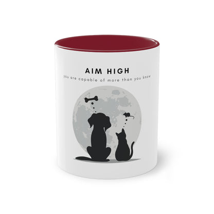 Aim High Cat and Dog Two-Tone Coffee Mug, 325ml - White