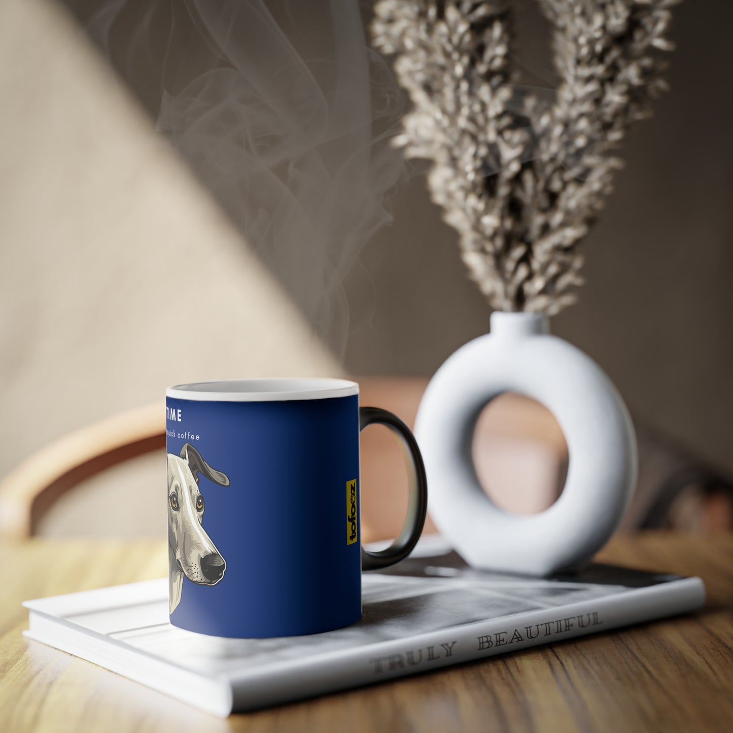 Time For A Quick Coffee Italian Greyhound Magic Mug, 325ml - Dark Blue