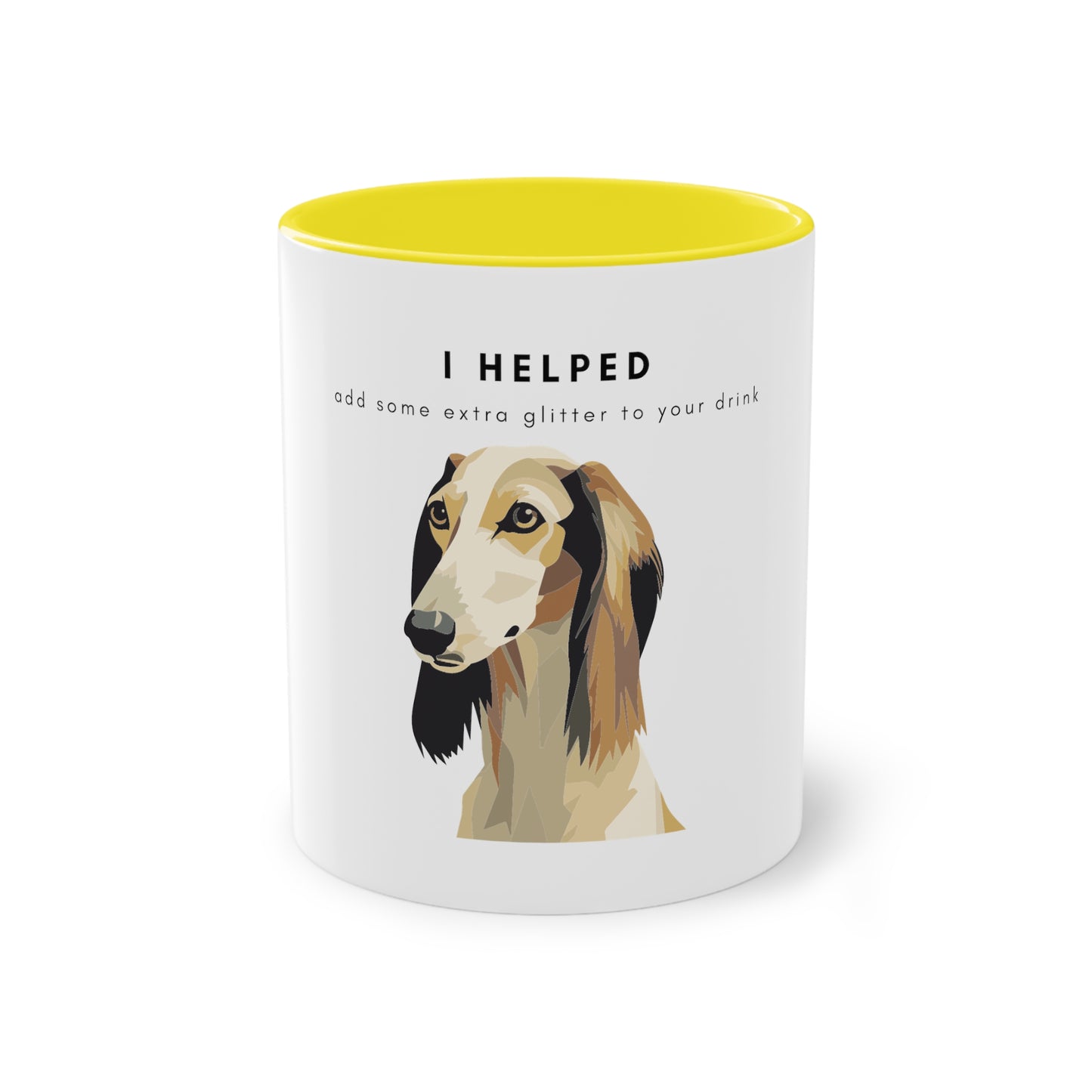 I Helped Add Glitter Saluki Graphic Two-Tone Coffee Mug, 325ml - White