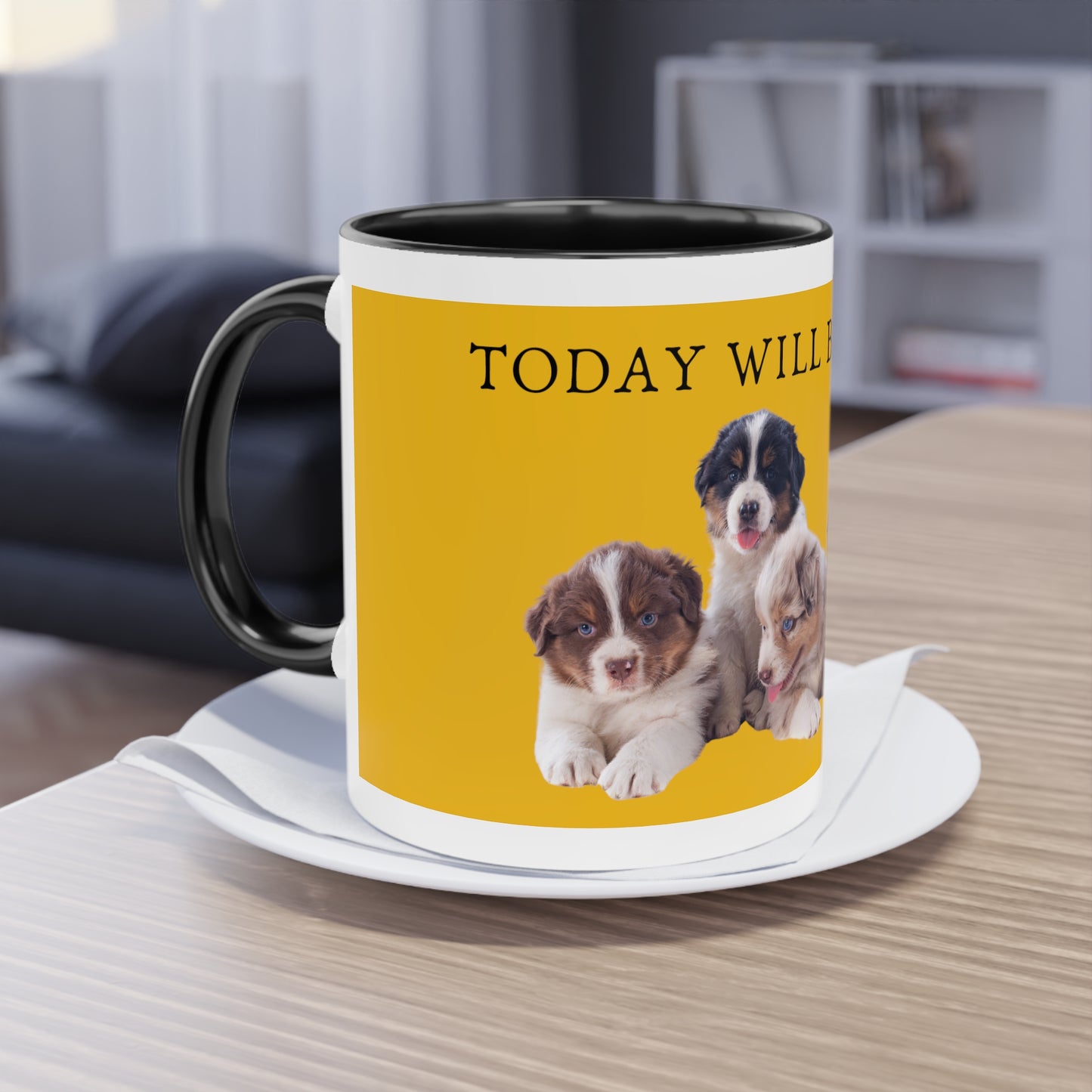 Today Will Be Aussome Aussie Puppies Two-Tone Coffee Mug, 325ml - Yellow