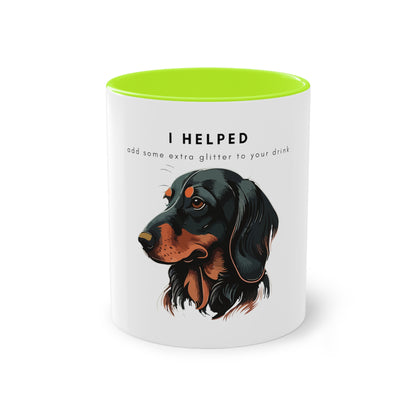 I Helped Add Glitter Dachshund Two-Tone Coffee Mug, 325ml - White