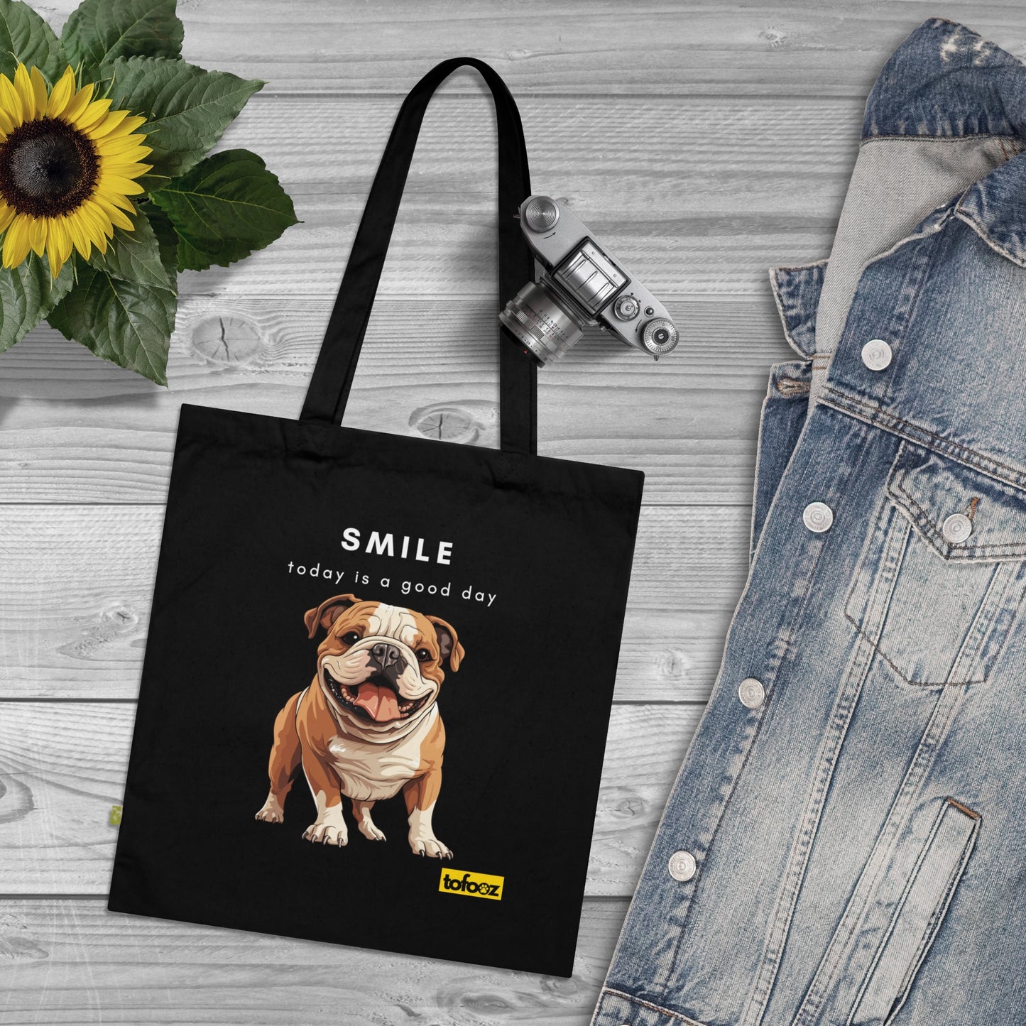 Smile Good Day English Bulldog Organic Cotton Tote Bag