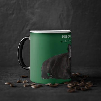 Peekaboo Sit In Your Lap Black French Bulldog Puppy Magic Mug, 325ml - Green