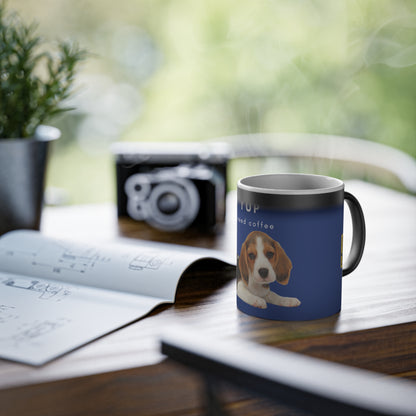 Yup I Need Coffee Beagle Magic Mug, 325ml - Dark Blue