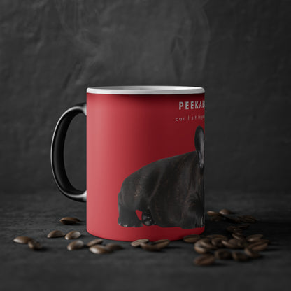 Peekaboo Sit In Your Lap Black French Bulldog Puppy Magic Mug, 325ml - Red