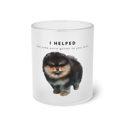 I Helped Add Glitter Black Tan Pomeranian Puppy - Frosted Glass Mug, 325ml