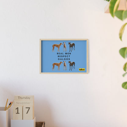 Real Men Respect Galgos Poster with Wooden Frame, Horizontal - Various Sizes