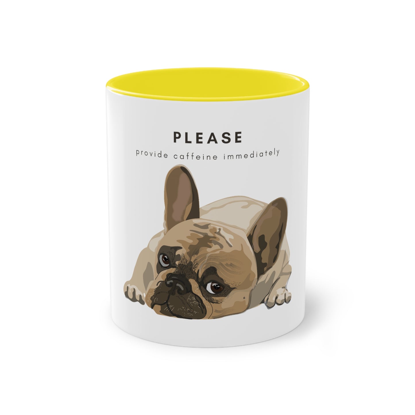 Please Provide Caffeine Immediately French Bulldog Two-Tone Coffee Mug, 325ml - White