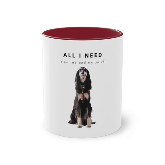 All I Need Is Coffee And My Saluki Two-Tone Coffee Mug, 325ml - White