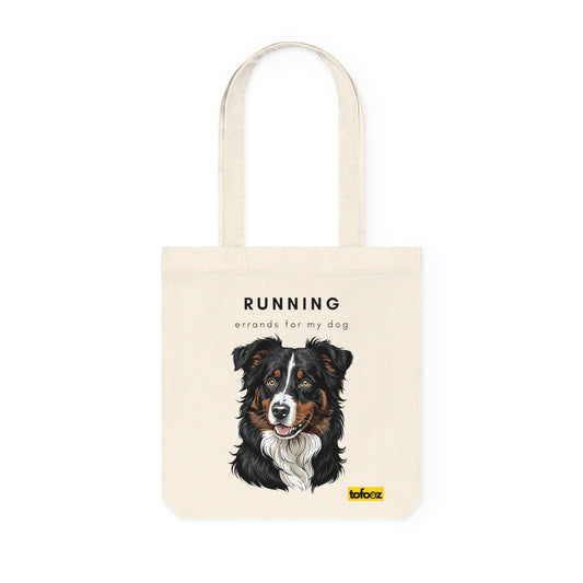 Running Errands For My Dog Black Tri Aussie Woven Tote Bag