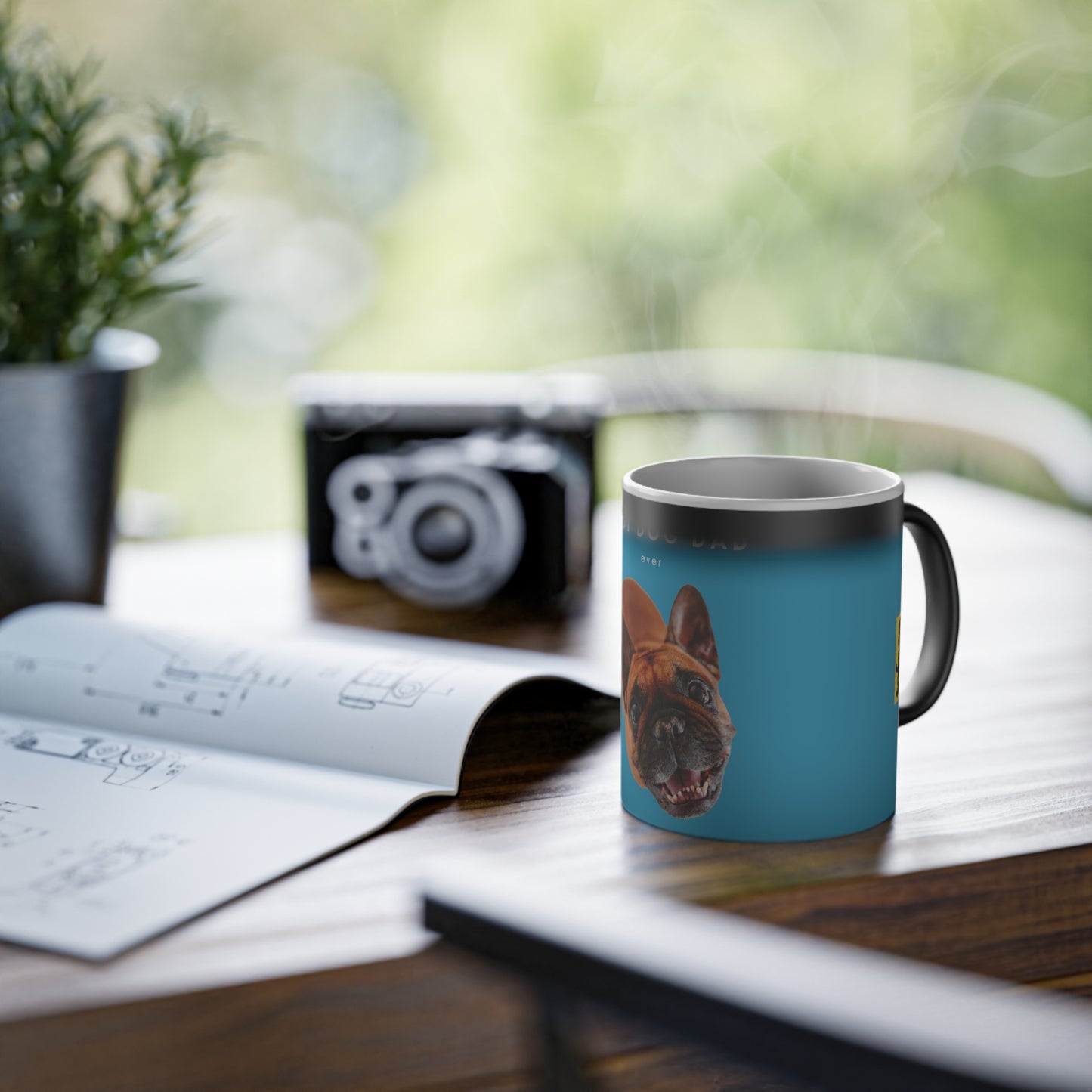 Best Dog Dad Ever Brown French Bulldog Magic Mug, 325ml - Turquoise