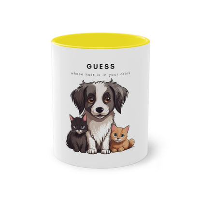 Guess Whose Hair Cats and Dog Two-Tone Coffee Mug, 325ml - White