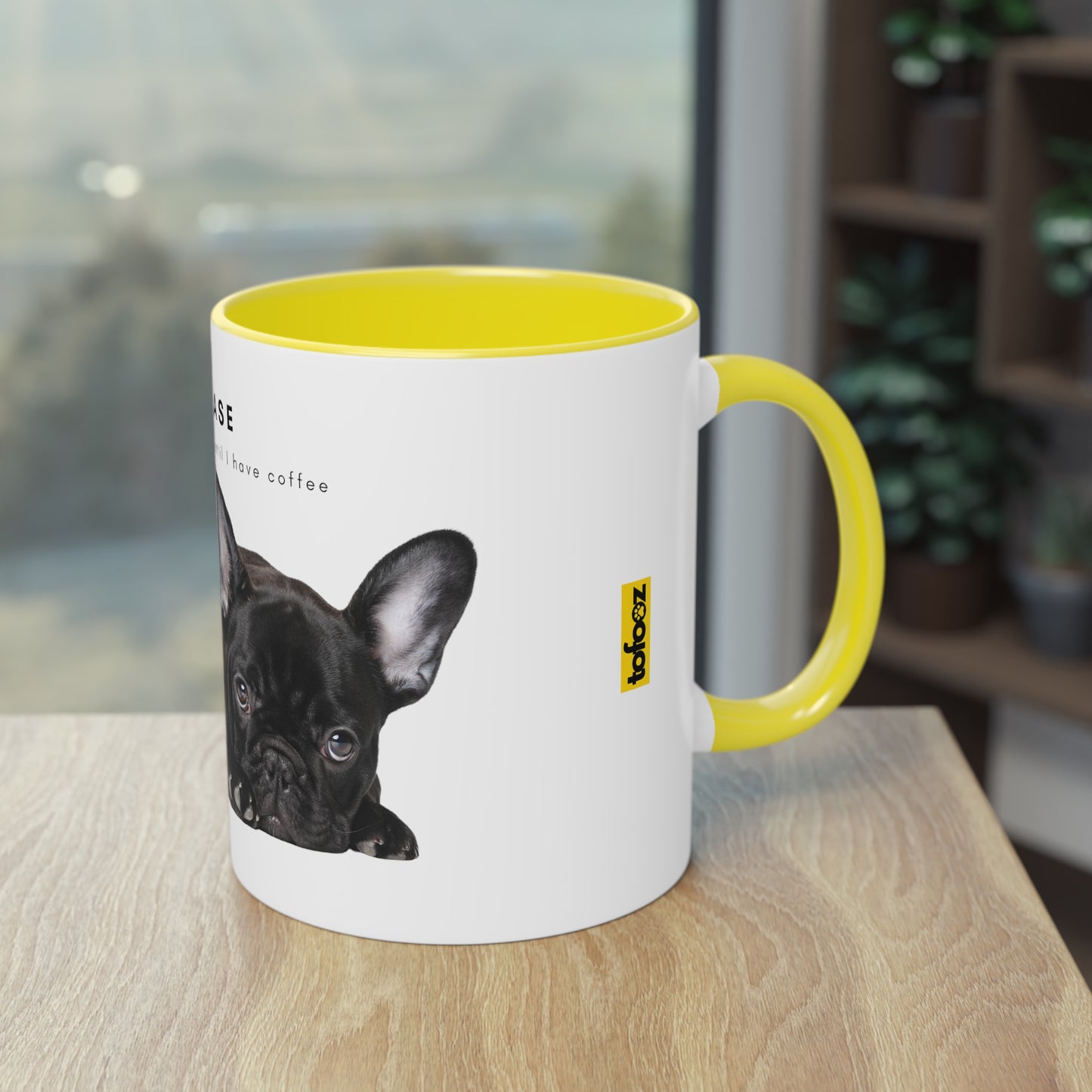 Please Don't Talk Coffee Black French Bulldog Puppy Two-Tone Coffee Mug, 325ml - White