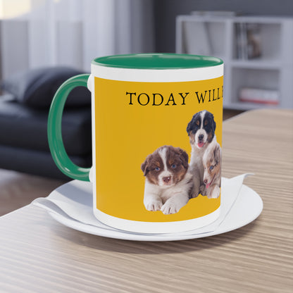 Today Will Be Aussome Aussie Puppies Two-Tone Coffee Mug, 325ml - Yellow