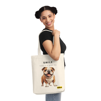 Smile Good Day English Bulldog Woven Tote Bag