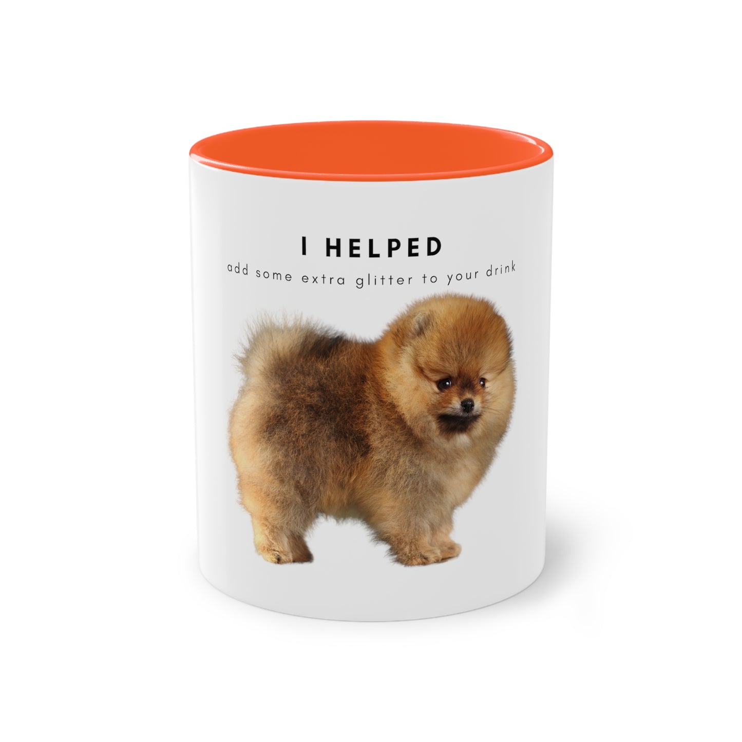 I Helped Add Glitter Tan Pomeranian Two-Tone Coffee Mug, 325ml - White