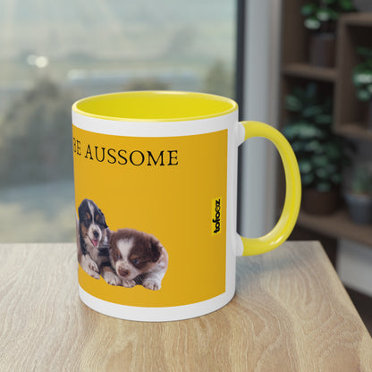 Today Will Be Aussome Aussie Puppies Two-Tone Coffee Mug, 325ml - Yellow