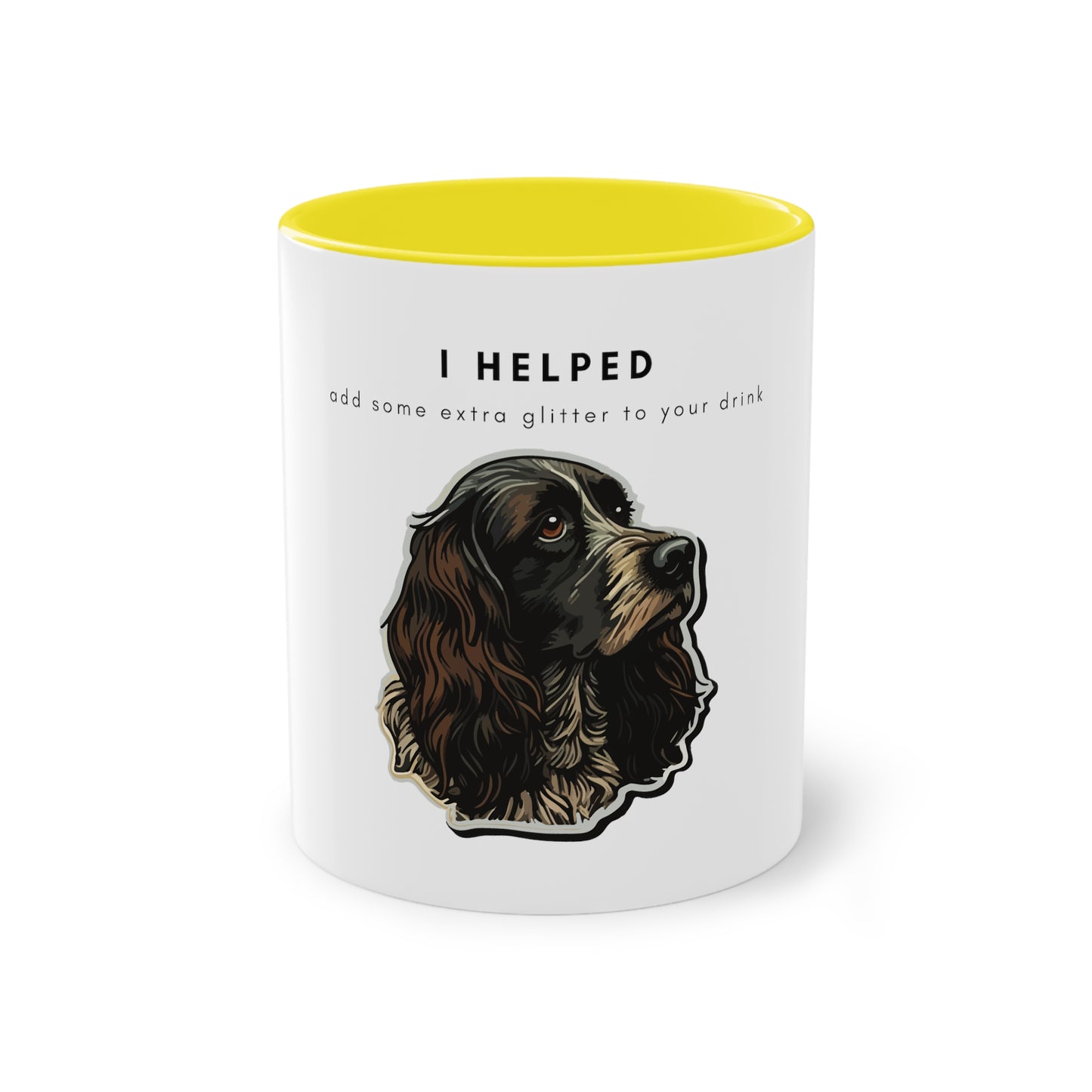 I Helped Add Glitter Spaniel Sticker Two-Tone Coffee Mug, 325ml - White