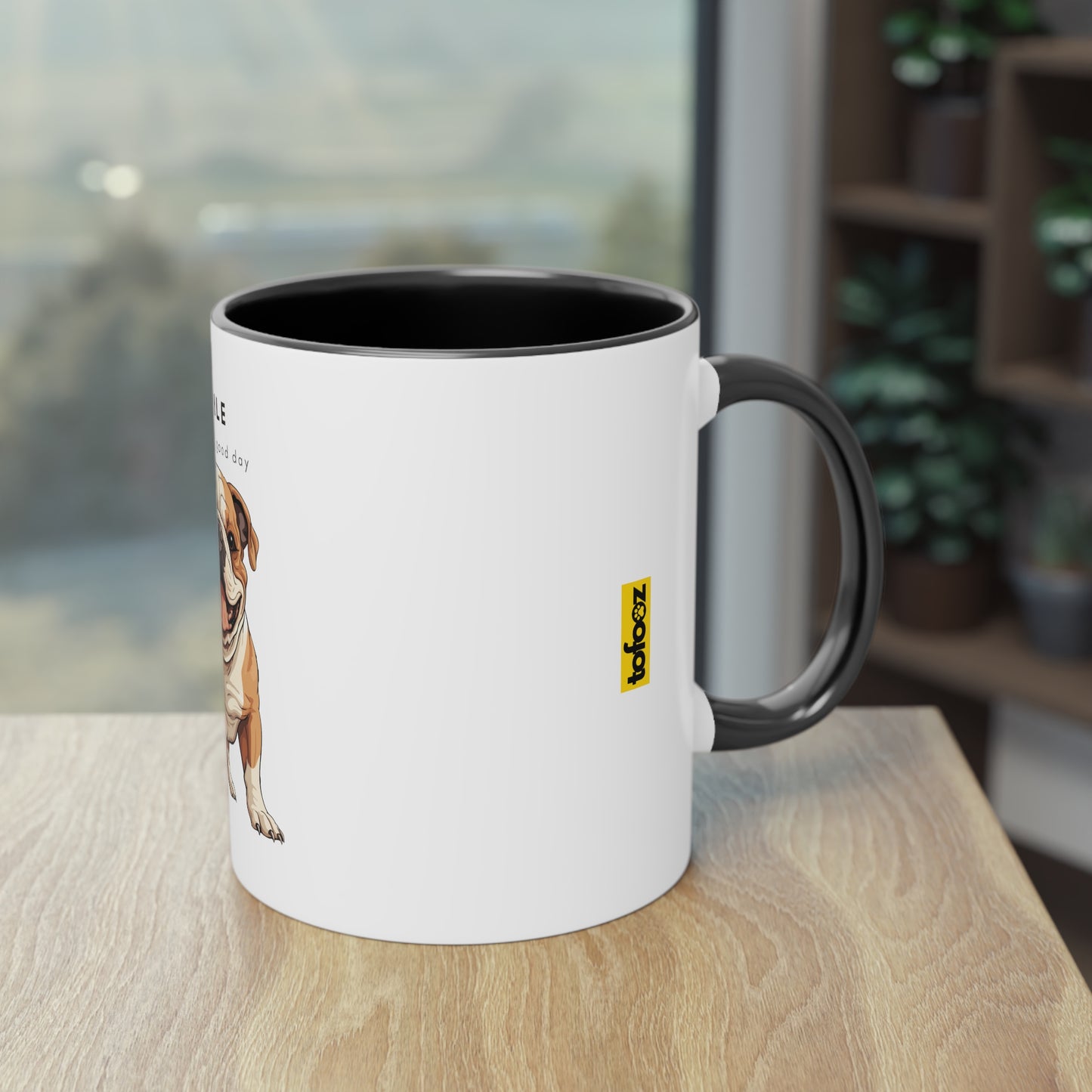 Smile Good Day English Bulldog Two-Tone Coffee Mug, 325ml - White