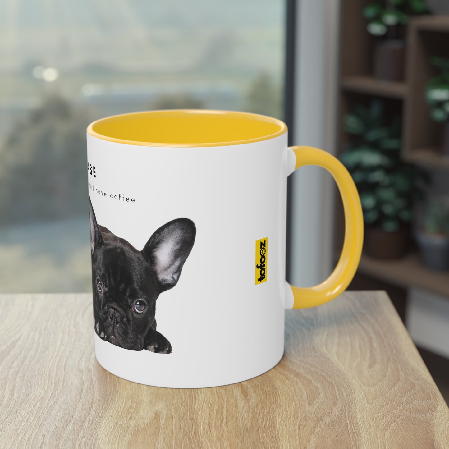 Please Don't Talk Coffee Black French Bulldog Puppy Two-Tone Coffee Mug, 325ml - White