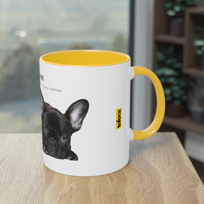 Please Don't Talk Coffee Black French Bulldog Puppy Two-Tone Coffee Mug, 325ml - White