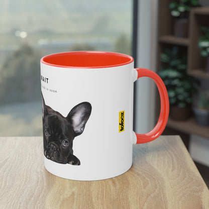 Just Wait Caffeine Black French Bulldog Puppy Two-Tone Coffee Mug, 325ml - White