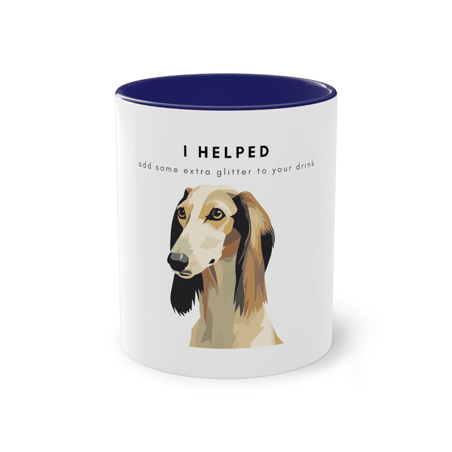 I Helped Add Glitter Saluki Graphic Two-Tone Coffee Mug, 325ml - White