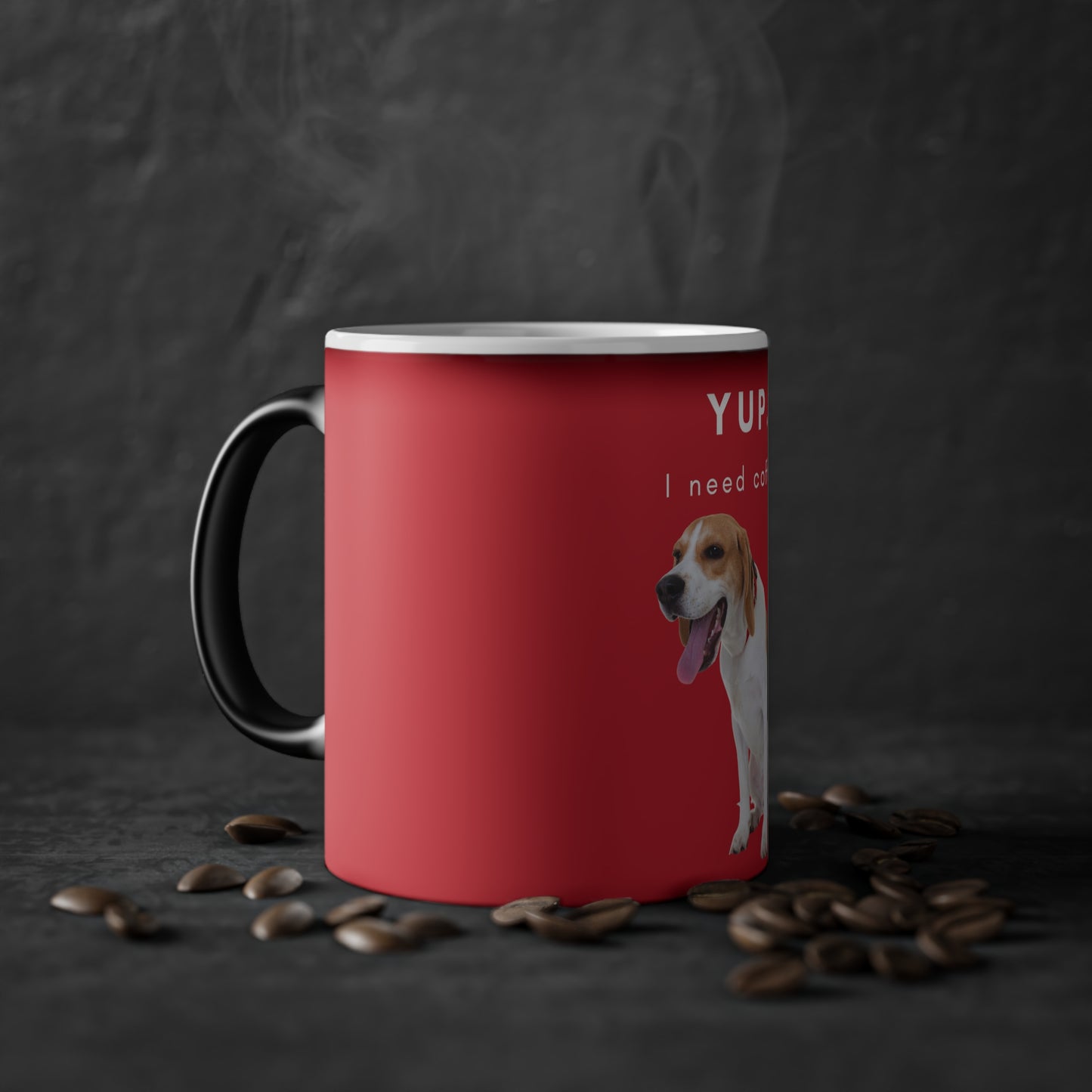 Yup I Need Coffee Adult Beagle Magic Mug, 325ml - Red